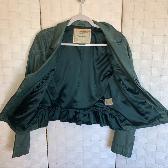 Anthropologie Fayette Vegan Leather Jacket Teal Boho Peplum Women’s Size 12 - Picture 9 of 15